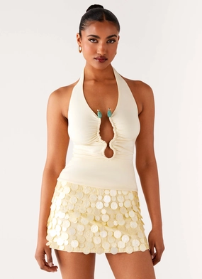 TemperatureRegulating Fabric Diego Halter Top - Yellow Diego Halter Top - Yellow RibbedCollar EcoDyeProcess