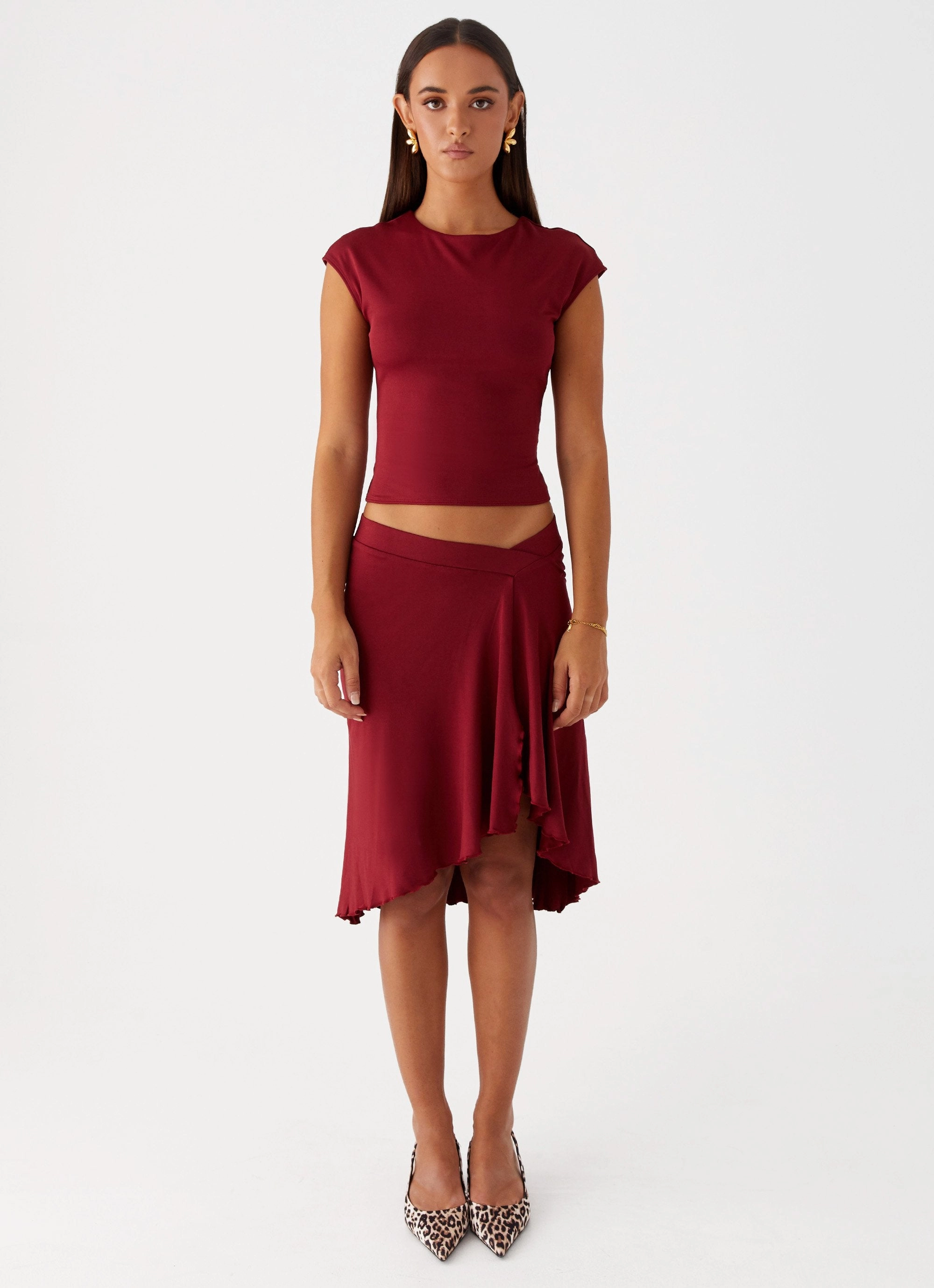Shes A Lady Top - Red Structured Shoulder
