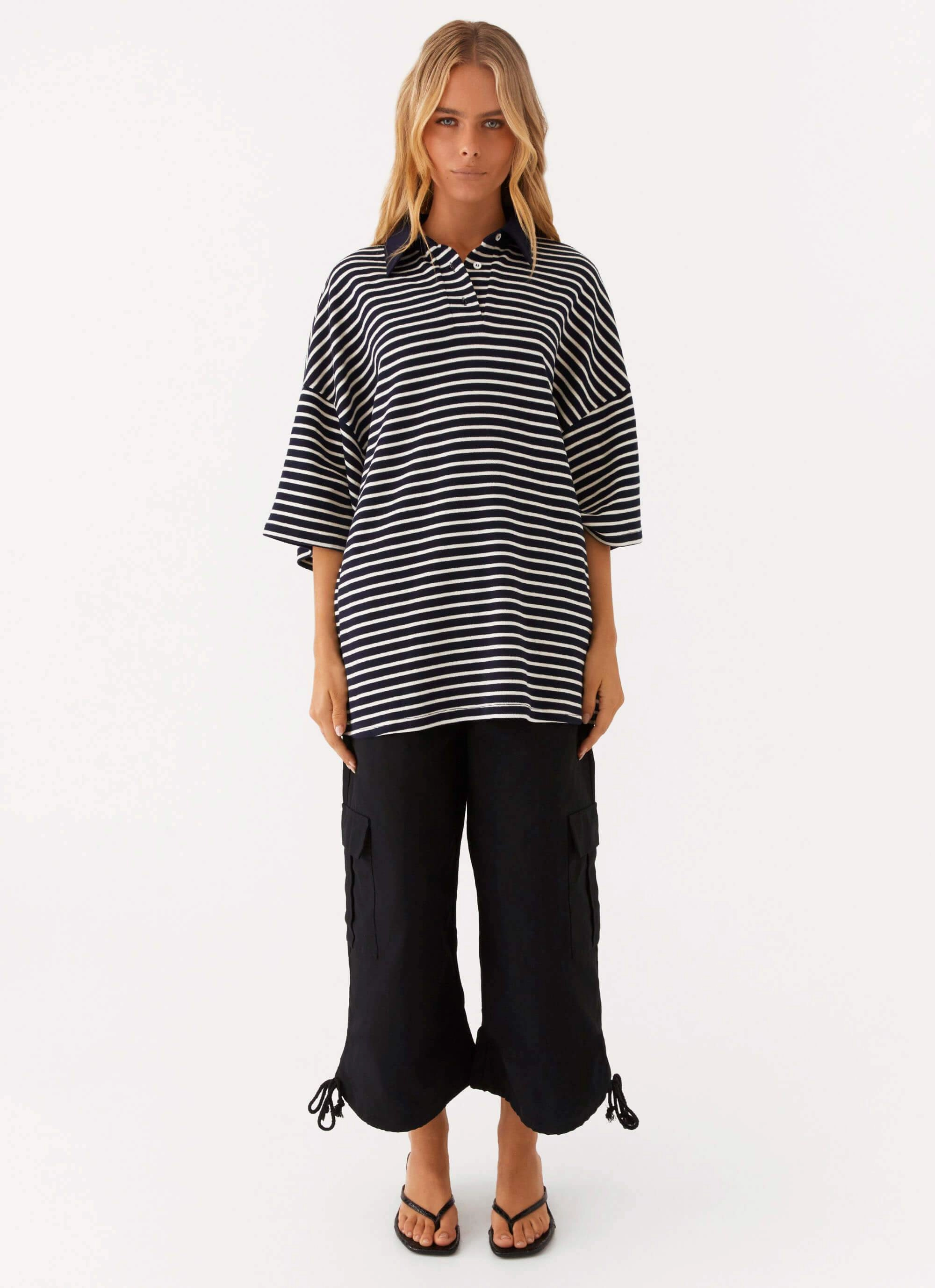 Variable Tension Adjustment Undefeated Oversized Polo Top - Stripe