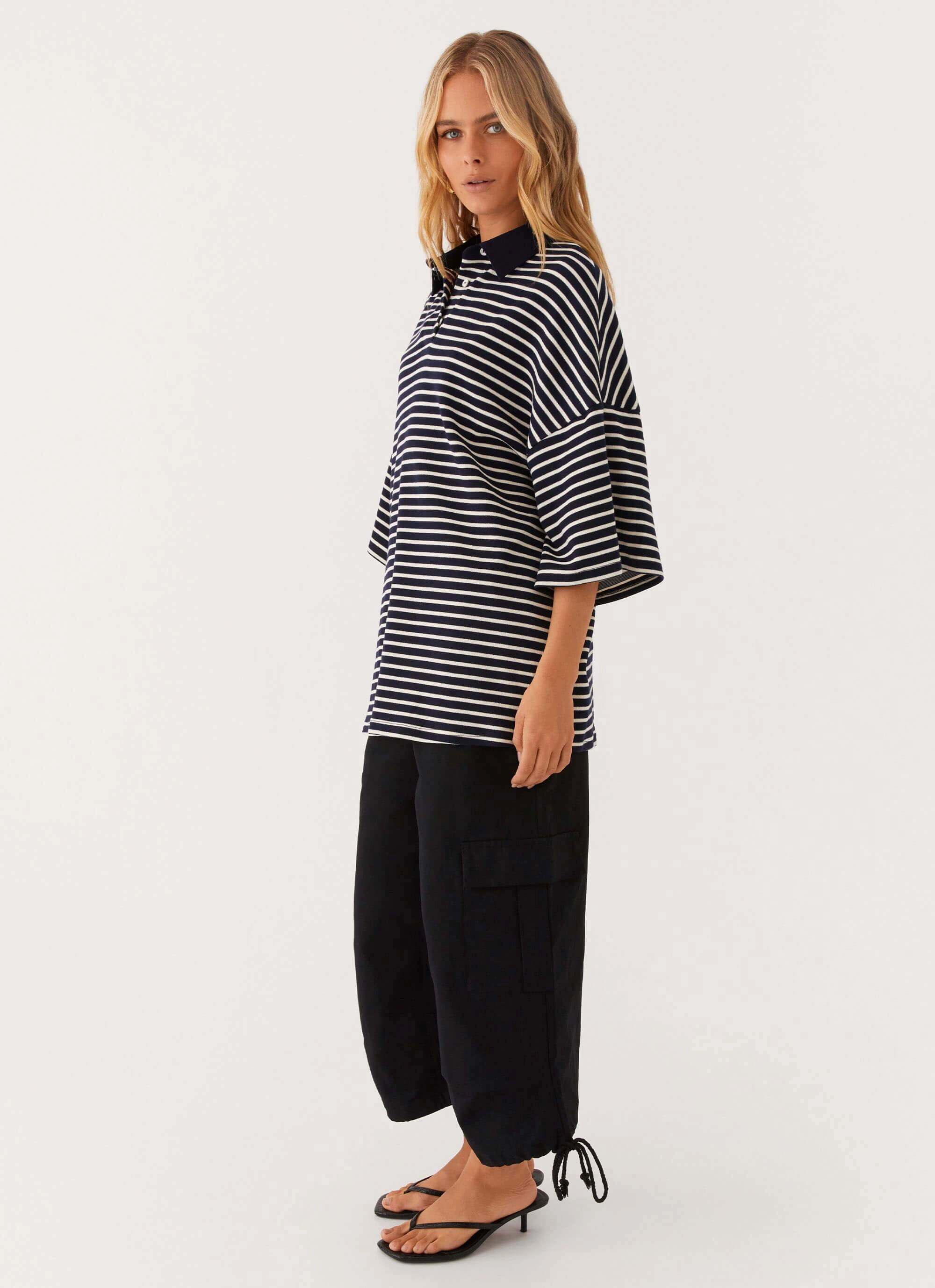 QuickRelease Anti Bacterial Layer Undefeated Oversized Polo Top - Stripe