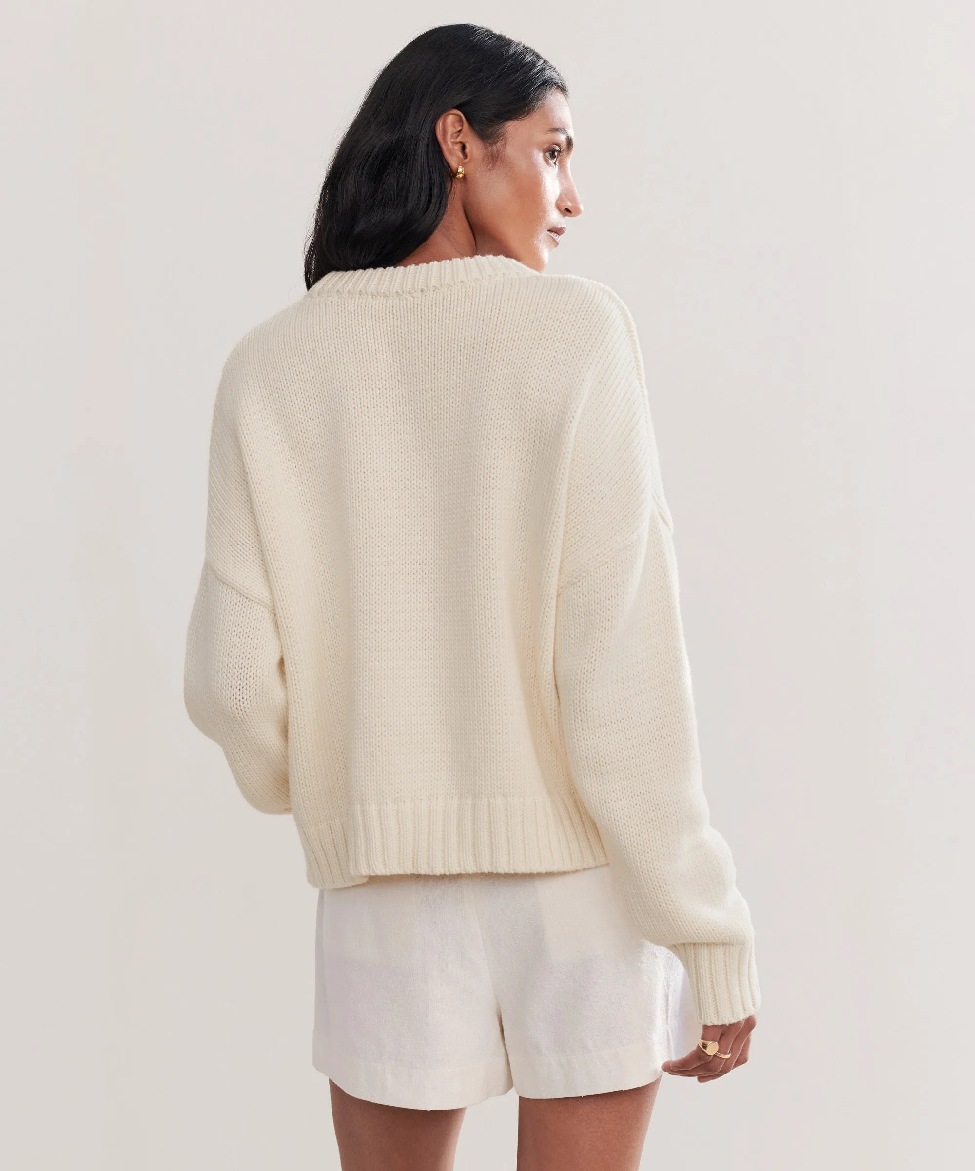 Linen Blend Fabric ElasticTrimming Chloe Crewneck
