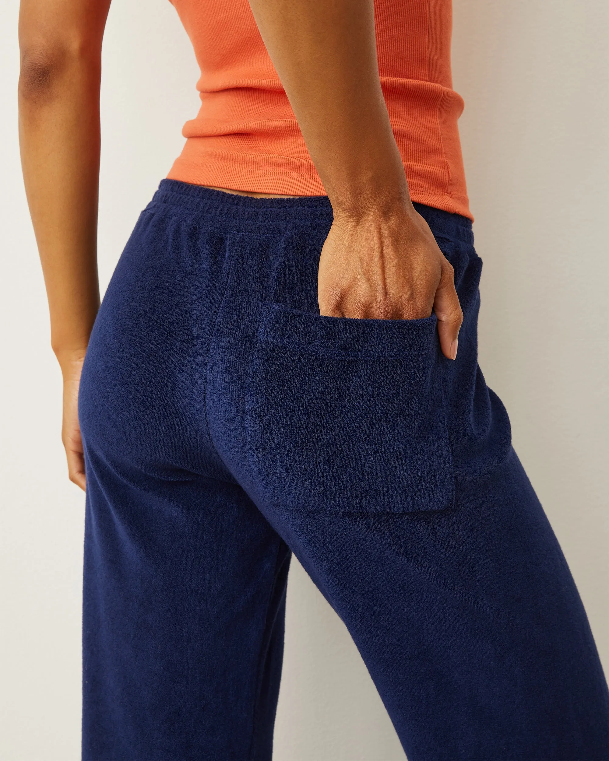 Rugged Fit Relaxed Cut Terry Cloth Crop Pant