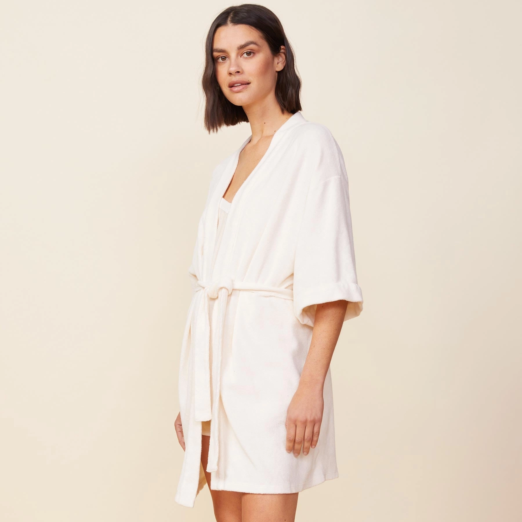 Terry Cloth Bath Robe Elasticated Hem
