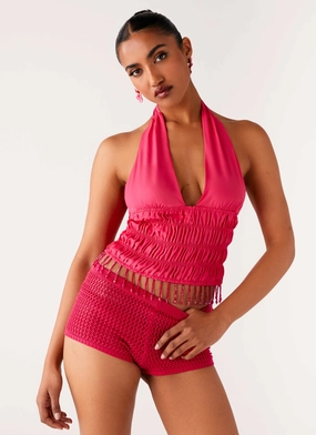 Teuila Beaded Top - Fuchsia Flexible Weave Teuila Beaded Top - Fuchsia Adjustable Cuffs