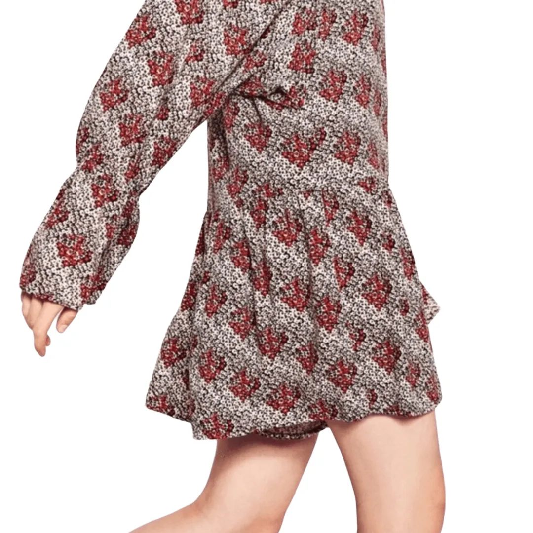 Textile Floral Print Long Sleeve Rompers Shorts