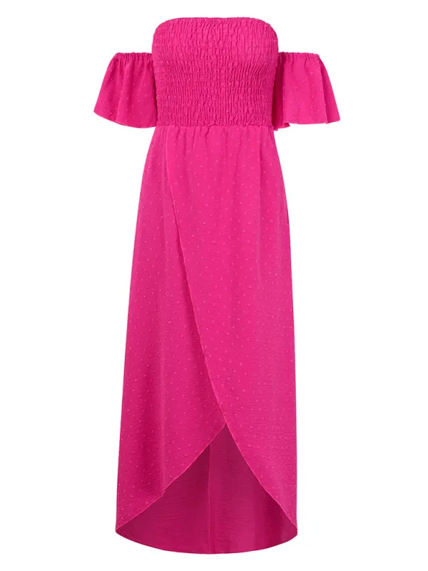 Textured Off-Shoulder High-Low Dress for Cocktail Parties