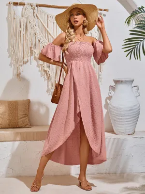 Textured Off-Shoulder High-Low Dress for Cocktail Parties