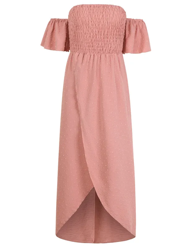 Textured Off-Shoulder High-Low Dress for Cocktail Parties