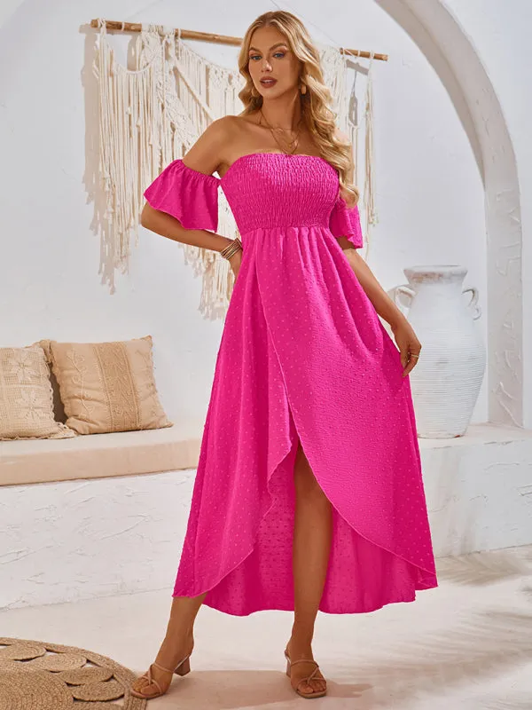 Textured Off-Shoulder High-Low Dress for Cocktail Parties