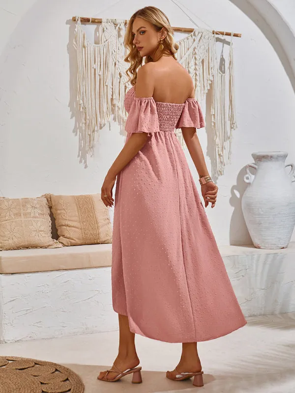 Textured Off-Shoulder High-Low Dress for Cocktail Parties