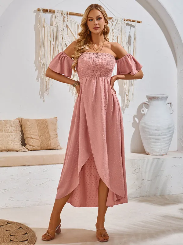 Textured Off-Shoulder High-Low Dress for Cocktail Parties