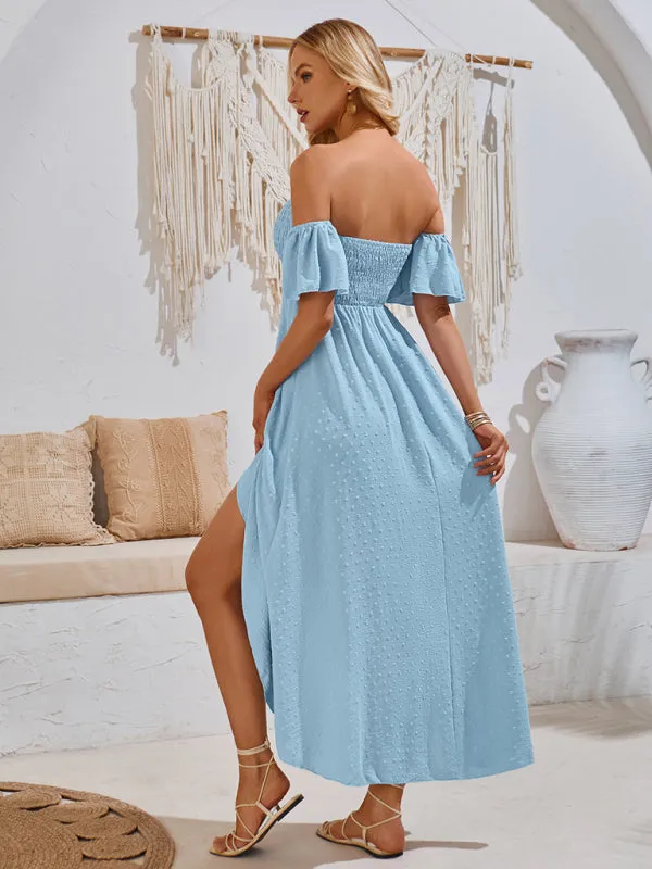 Textured Off-Shoulder High-Low Dress for Cocktail Parties