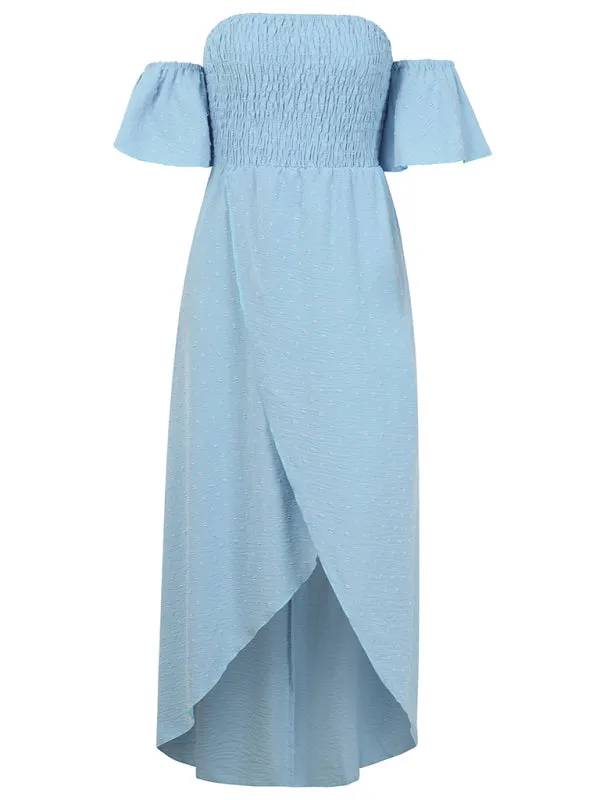 Textured Off-Shoulder High-Low Dress for Cocktail Parties