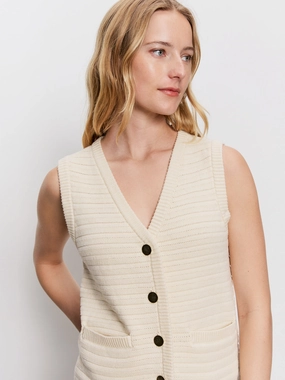 Textured Sweater Vest Macrame Reflective Yarn Accent Chic Comforted