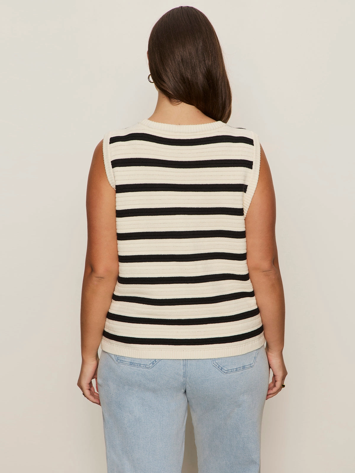 Textured Sweater Vest Macrame/ Black Stripe 3 Extended Sizing Wrinkle Resistant