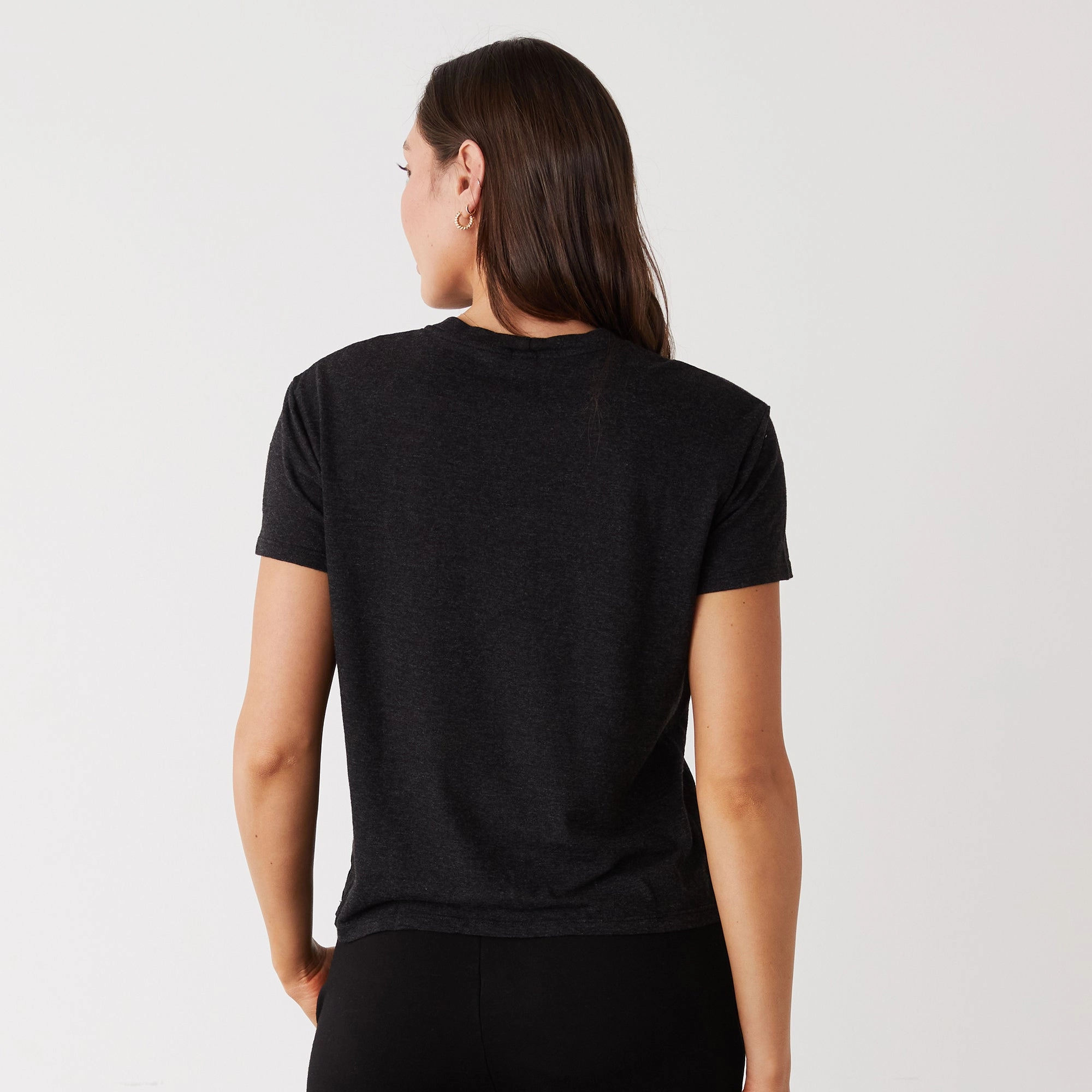 Textured Tri-Blend Basic Crew Neck Tee DoubleLayeredFabric Hidden Storage Pockets