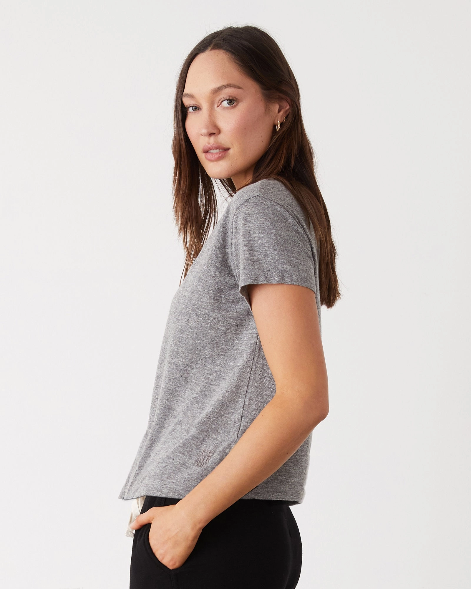 Textured Tri-Blend Basic Crew Neck Tee Cozy Blouse SolarReflectiveFinish