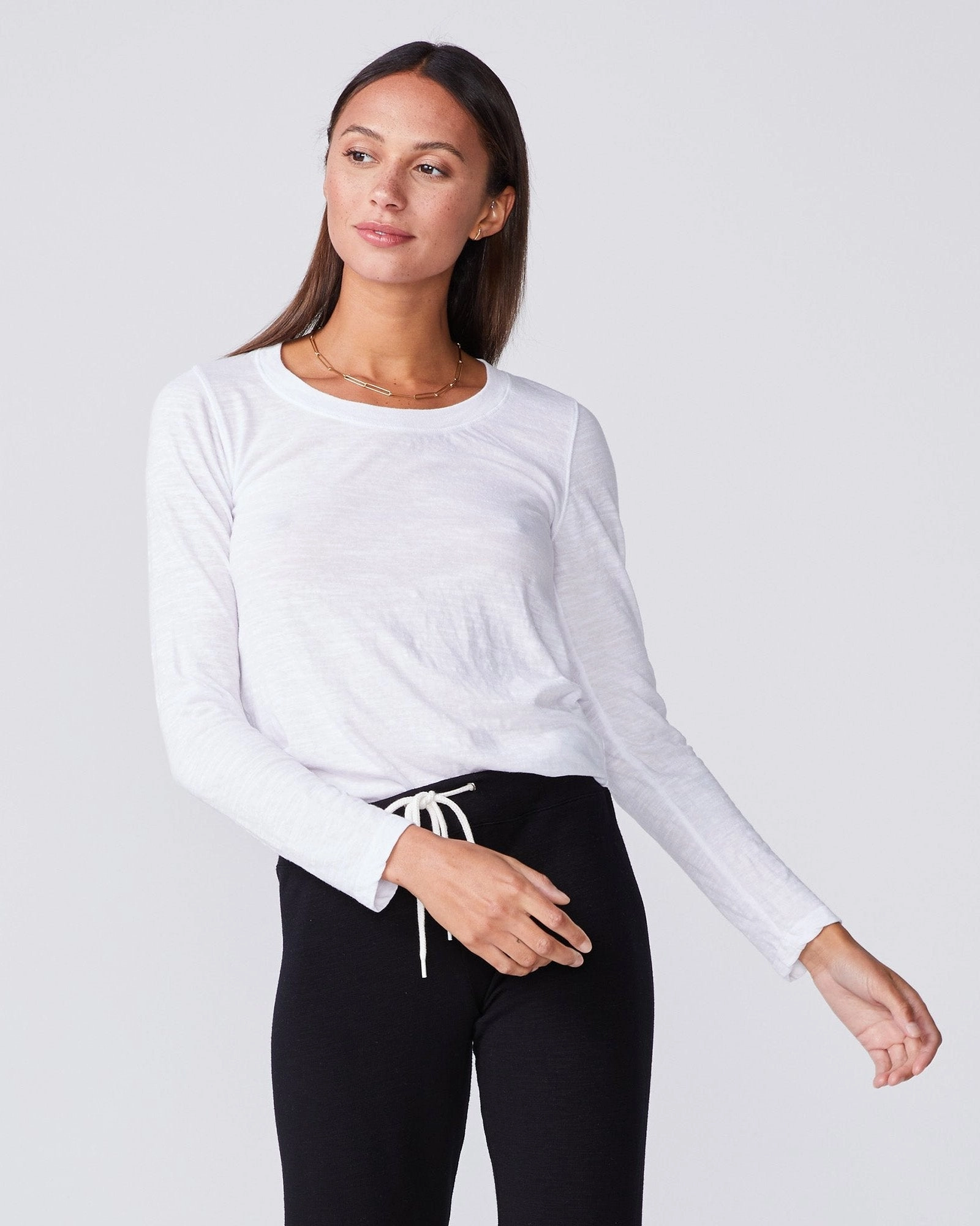 Contrast Stitch Reflective Accent Stripes Textured Tri-Blend Fitted Long Sleeve Crew