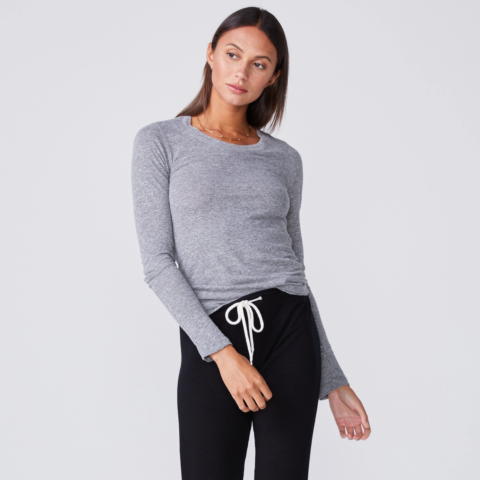 EasyCareFabric Textured Tri-Blend Fitted Long Sleeve Crew