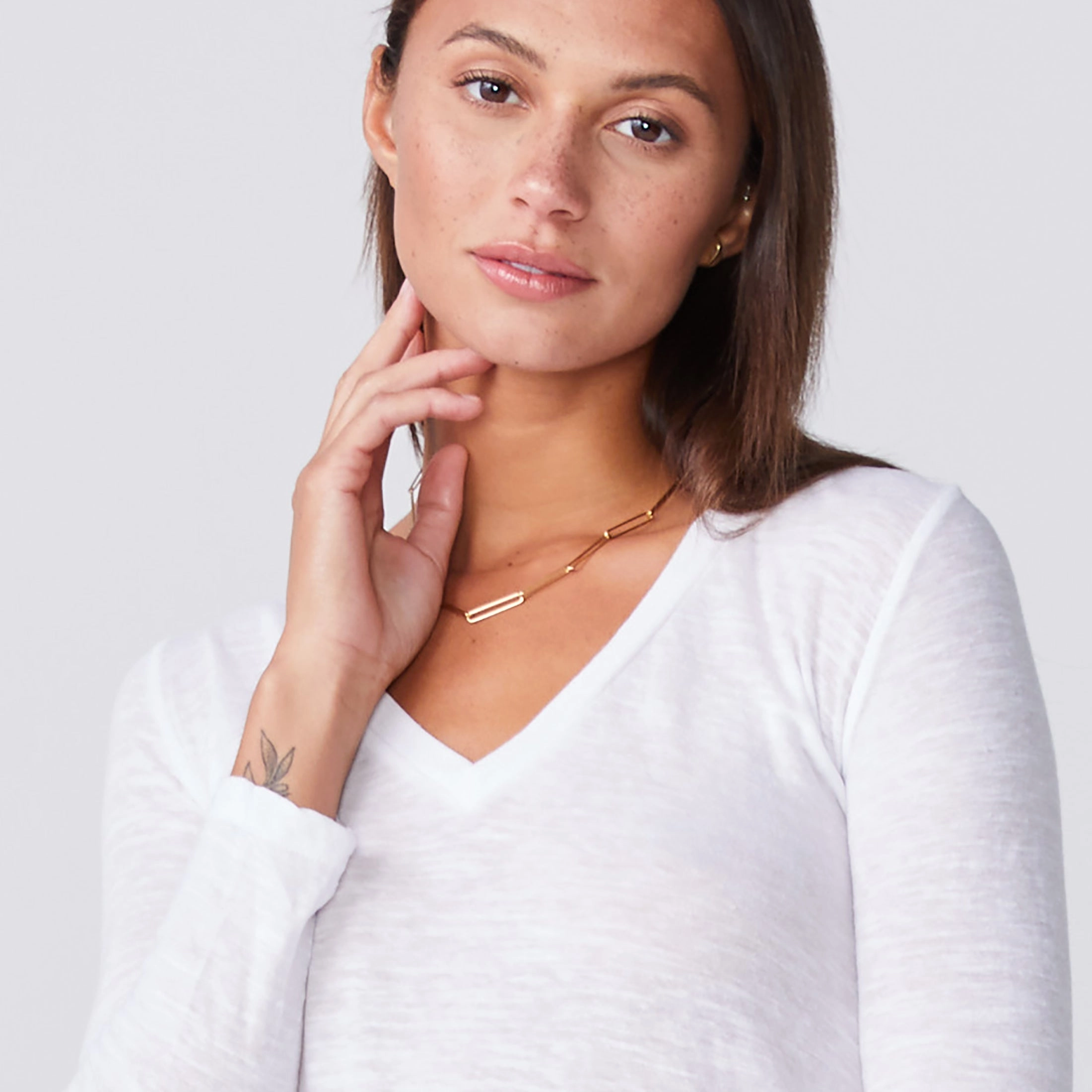 Flexible Knit Textured Tri-Blend Fitted Long Sleeve V Neck Tee