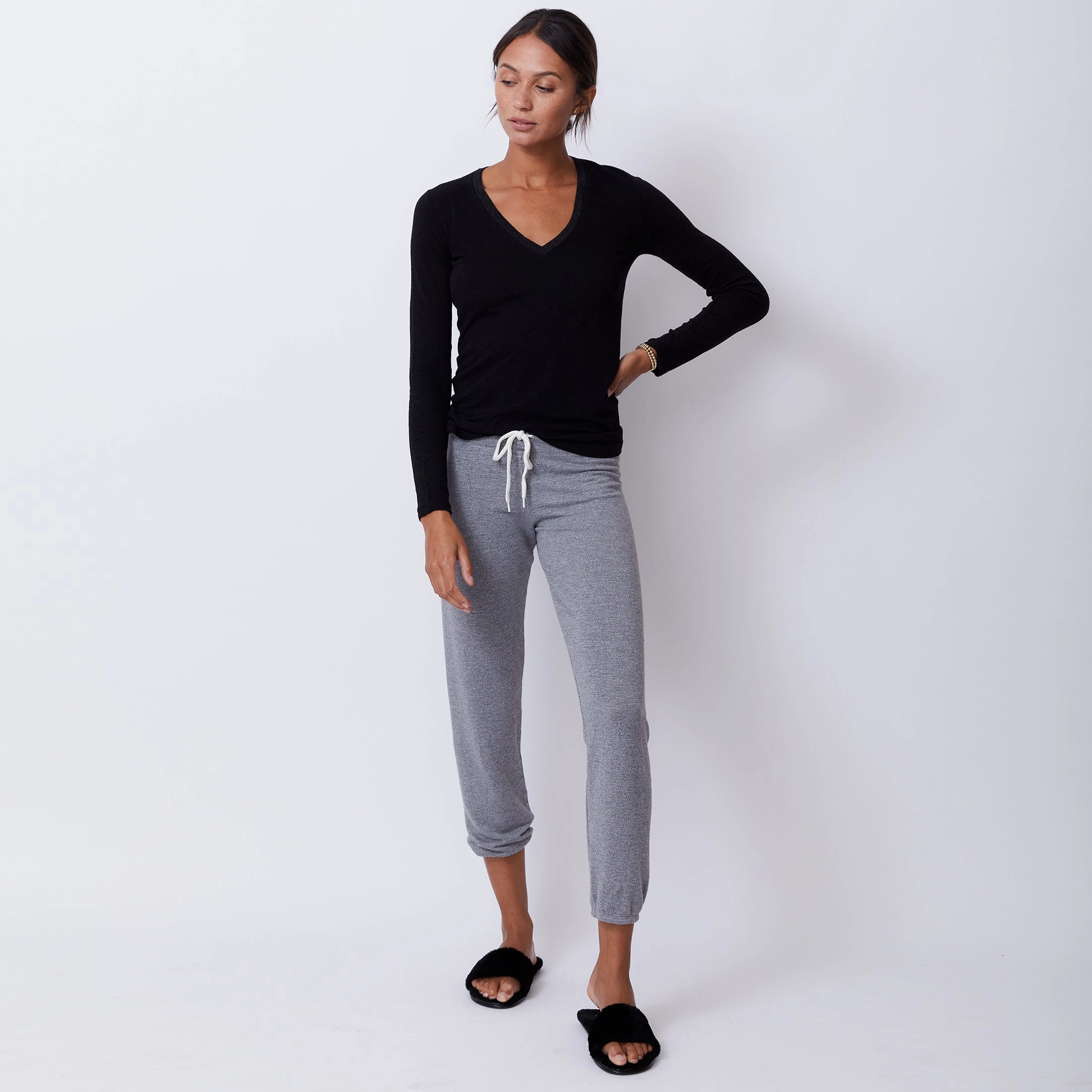 UPFProtection Textured Tri-Blend Fitted Long Sleeve V Neck Tee