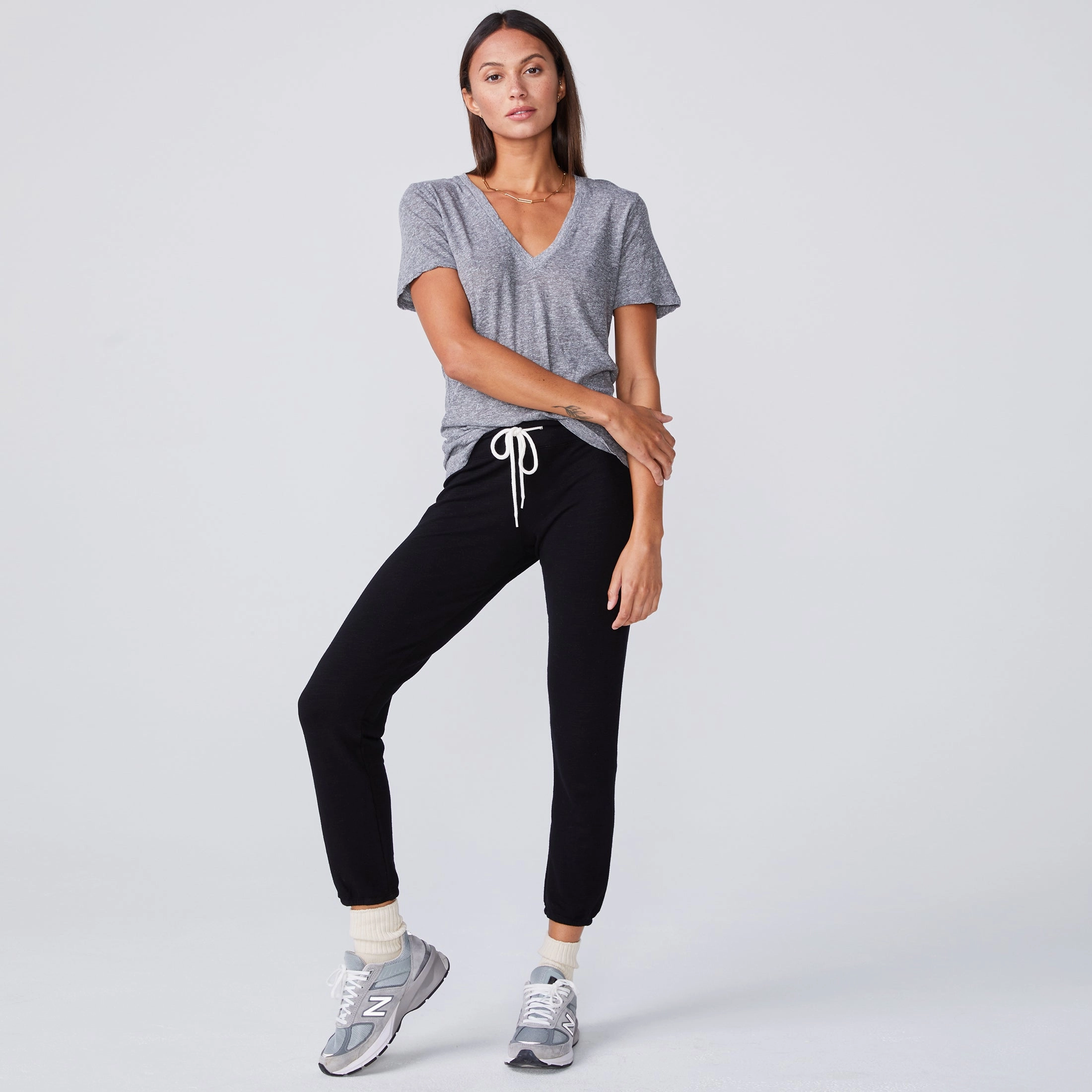 Textured Tri-Blend Fitted V Neck Tee Flatlock Seam