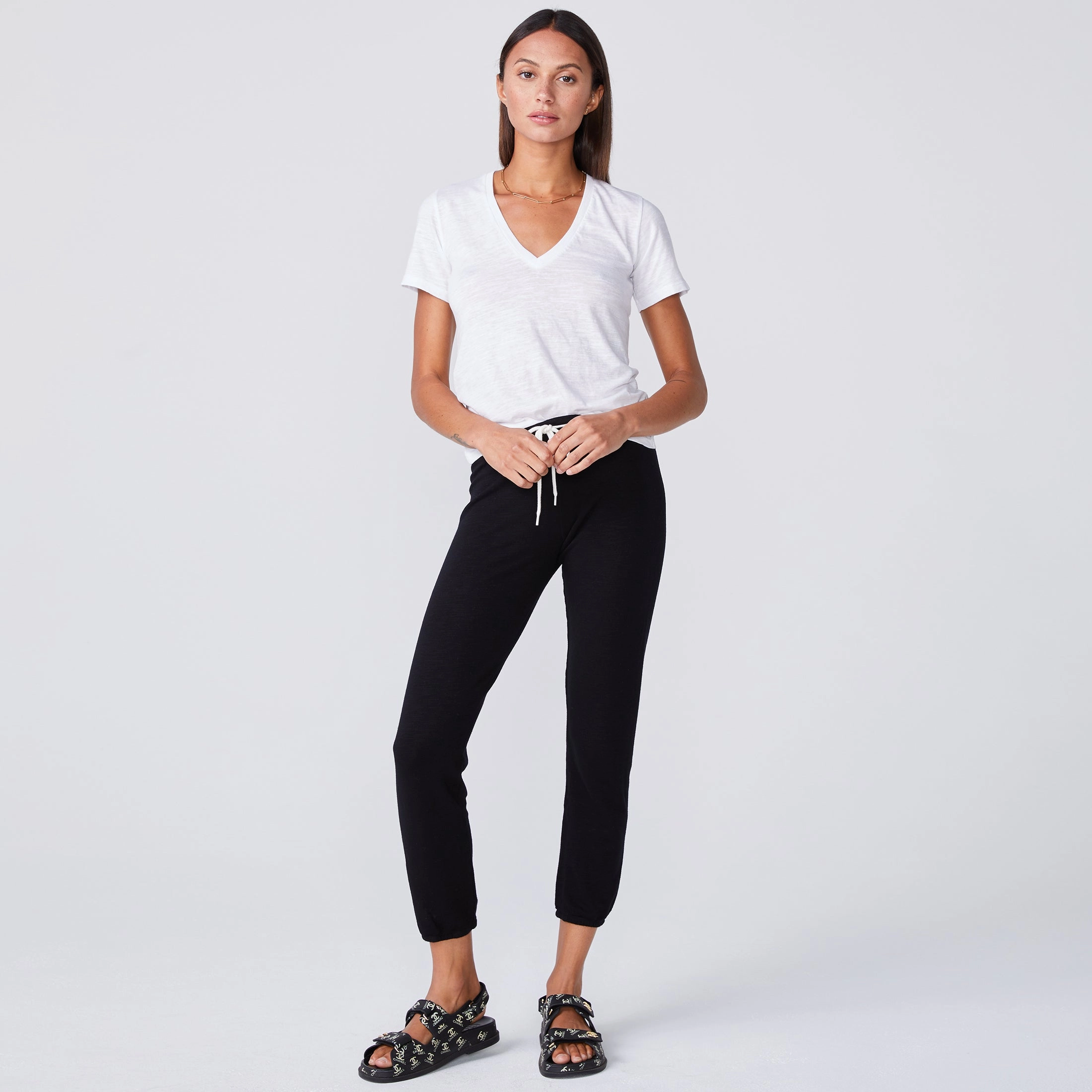 Low Profile Zipper Textured Tri-Blend Fitted V Neck Tee