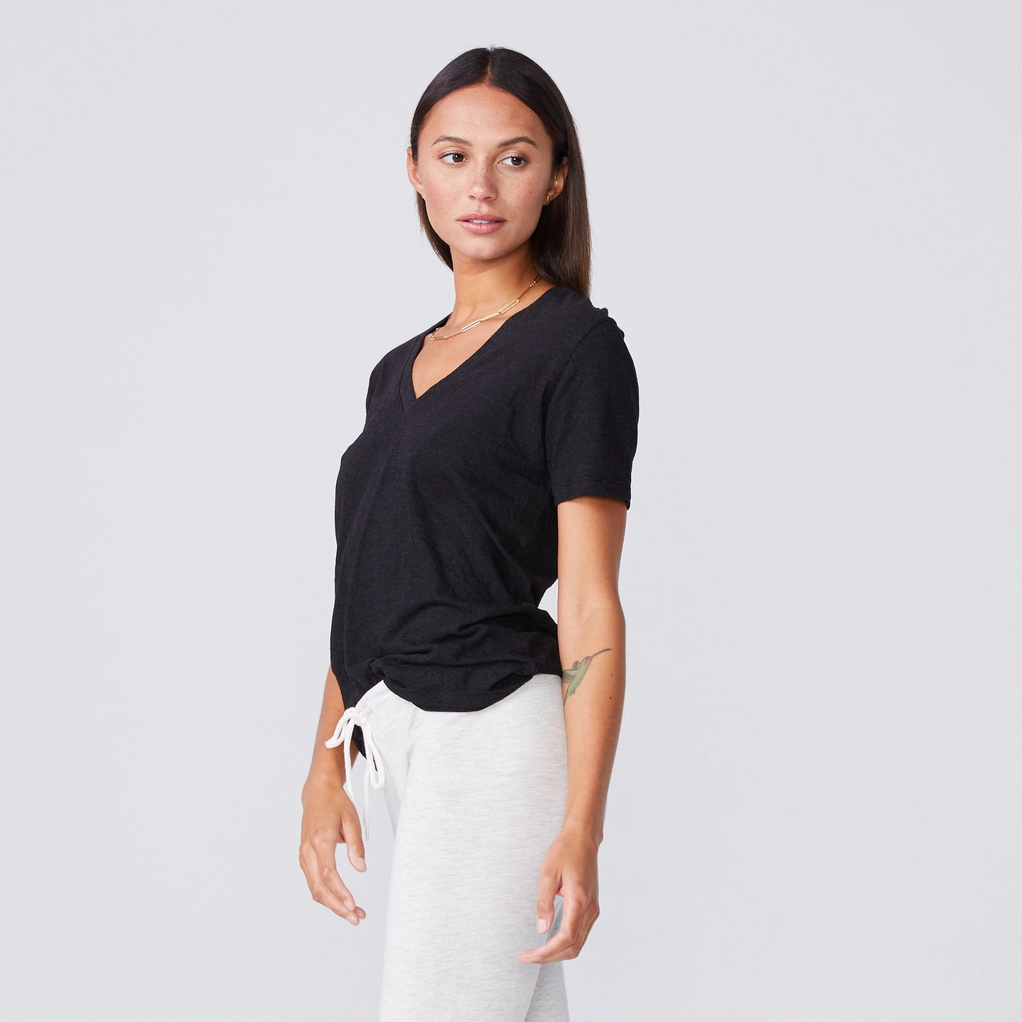 Textured Tri-Blend Relaxed V Neck Tee TaglessCollar AbrasionResistantFabric