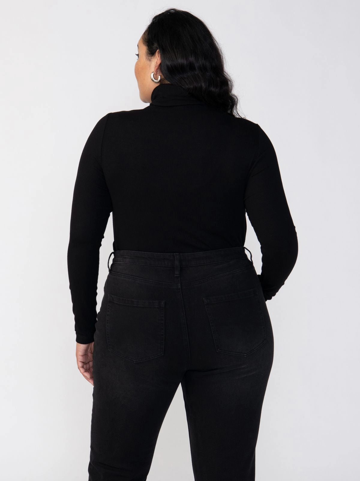 Essential Turtleneck Top Black Extended Sizing Easy Draping Recycled Fiber