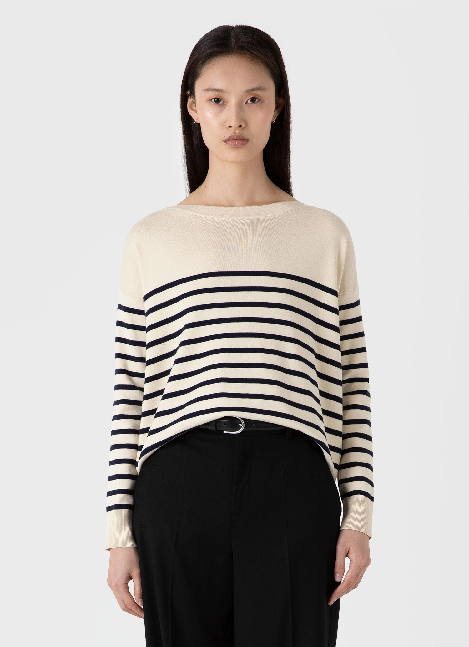 Workday Fit Women's Breton Stripe Jumper in Ecru/Navy