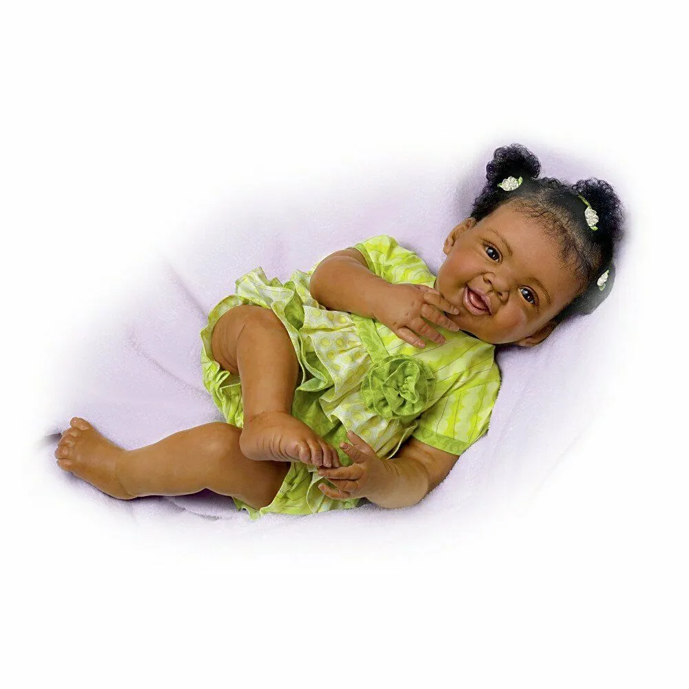 The Ashton - Drake Galleries Alexis Lifelike So Truly Real® African American Black Baby Girl Doll Hold That Pose!® Design Weighted with Soft  RealTouch® Vinyl Skin by artist Waltraud Hanl 19-inches