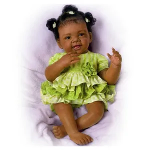The Ashton - Drake Galleries Alexis Lifelike So Truly Real® African American Black Baby Girl Doll Hold That Pose!® Design Weighted with Soft  RealTouch® Vinyl Skin by artist Waltraud Hanl 19-inches