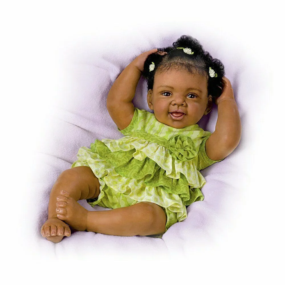 The Ashton - Drake Galleries Alexis Lifelike So Truly Real® African American Black Baby Girl Doll Hold That Pose!® Design Weighted with Soft  RealTouch® Vinyl Skin by artist Waltraud Hanl 19-inches