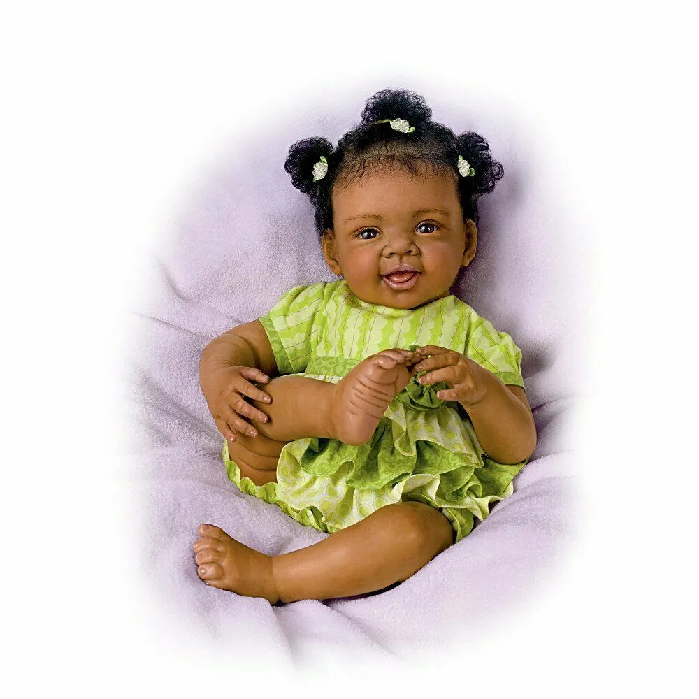 The Ashton - Drake Galleries Alexis Lifelike So Truly Real® African American Black Baby Girl Doll Hold That Pose!® Design Weighted with Soft  RealTouch® Vinyl Skin by artist Waltraud Hanl 19-inches