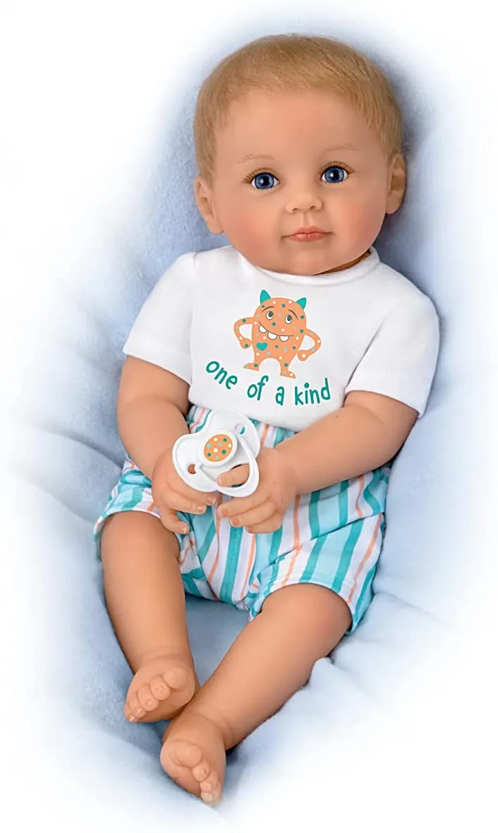 The Ashton - Drake Galleries Cody One of a Kind Lifelike So Truly Real® Baby Boy Doll Magnetic Pacifier Weighted Fully Poseable with Soft RealTouch® Vinyl Skin by Doll Artist Ping Lau  18"-Inches