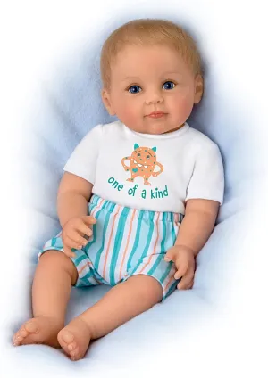 The Ashton - Drake Galleries Cody One of a Kind Lifelike So Truly Real® Baby Boy Doll Magnetic Pacifier Weighted Fully Poseable with Soft RealTouch® Vinyl Skin by Doll Artist Ping Lau  18"-Inches