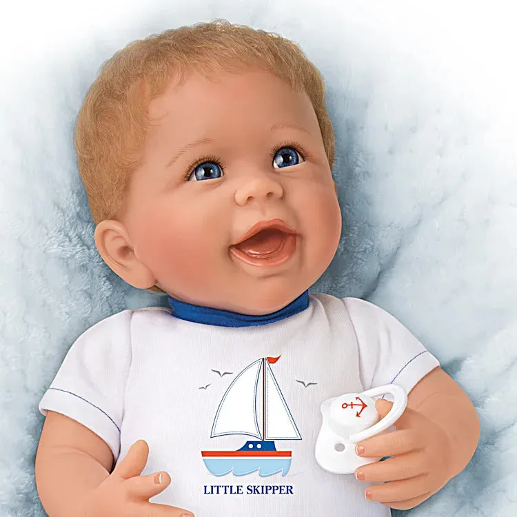 The Ashton - Drake Galleries Little Skipper Lifelike So Truly Real® Baby Boy Doll Weighted Fully Poseable with Magnetic Pacifier and Soft RealTouch® Vinyl Skin by Doll Artist Linda Murray 20"-Inches