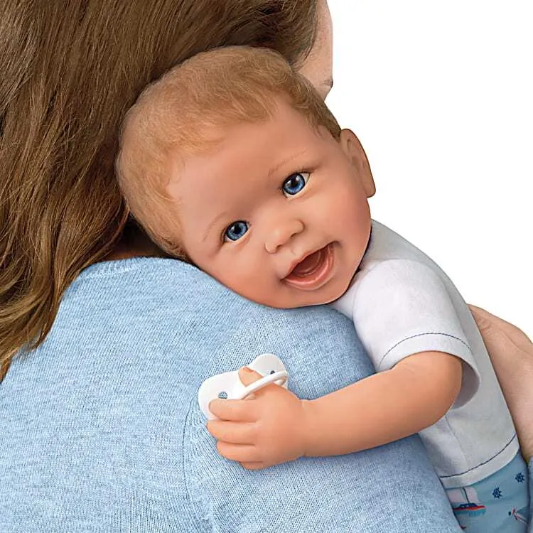 The Ashton - Drake Galleries Little Skipper Lifelike So Truly Real® Baby Boy Doll Weighted Fully Poseable with Magnetic Pacifier and Soft RealTouch® Vinyl Skin by Doll Artist Linda Murray 20"-Inches
