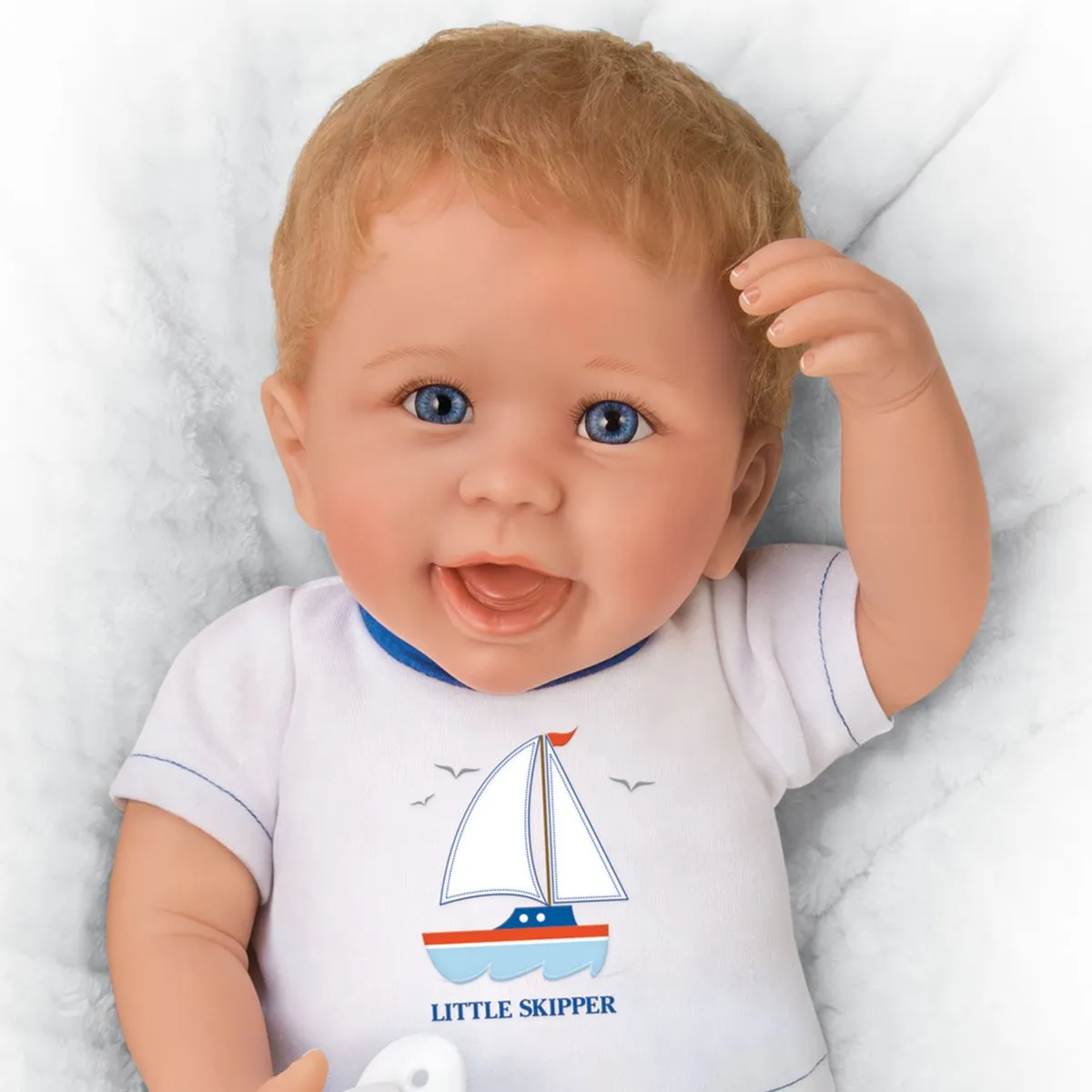The Ashton - Drake Galleries Little Skipper Lifelike So Truly Real® Baby Boy Doll Weighted Fully Poseable with Magnetic Pacifier and Soft RealTouch® Vinyl Skin by Doll Artist Linda Murray 20"-Inches