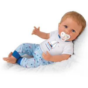 The Ashton - Drake Galleries Little Skipper Lifelike So Truly Real® Baby Boy Doll Weighted Fully Poseable with Magnetic Pacifier and Soft RealTouch® Vinyl Skin by Doll Artist Linda Murray 20"-Inches