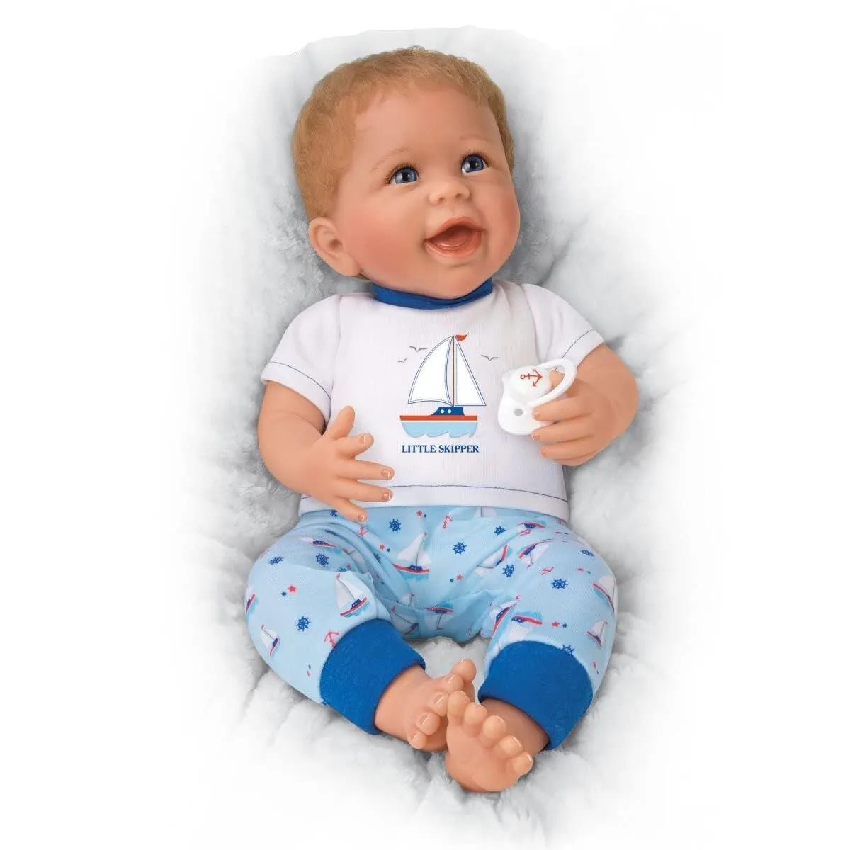 The Ashton - Drake Galleries Little Skipper Lifelike So Truly Real® Baby Boy Doll Weighted Fully Poseable with Magnetic Pacifier and Soft RealTouch® Vinyl Skin by Doll Artist Linda Murray 20"-Inches