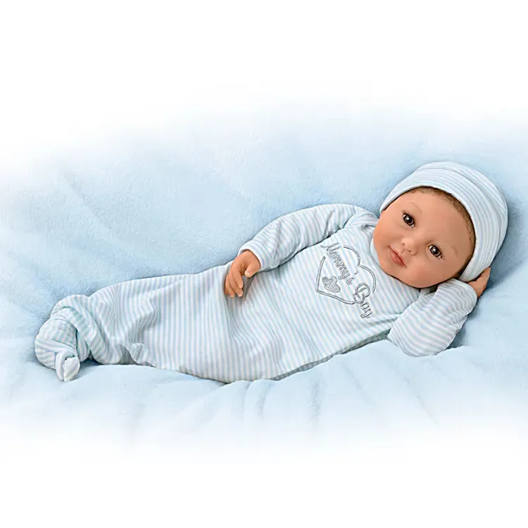 The Ashton-Drake Galleries Mommy's Boy Lifelike So Truly Real® Baby Boy Doll Weighted Poseable with Magnetic Pacifier and Soft RealTouch® Vinyl Skin by Master Doll Artist Ping Lau 17"-Inches