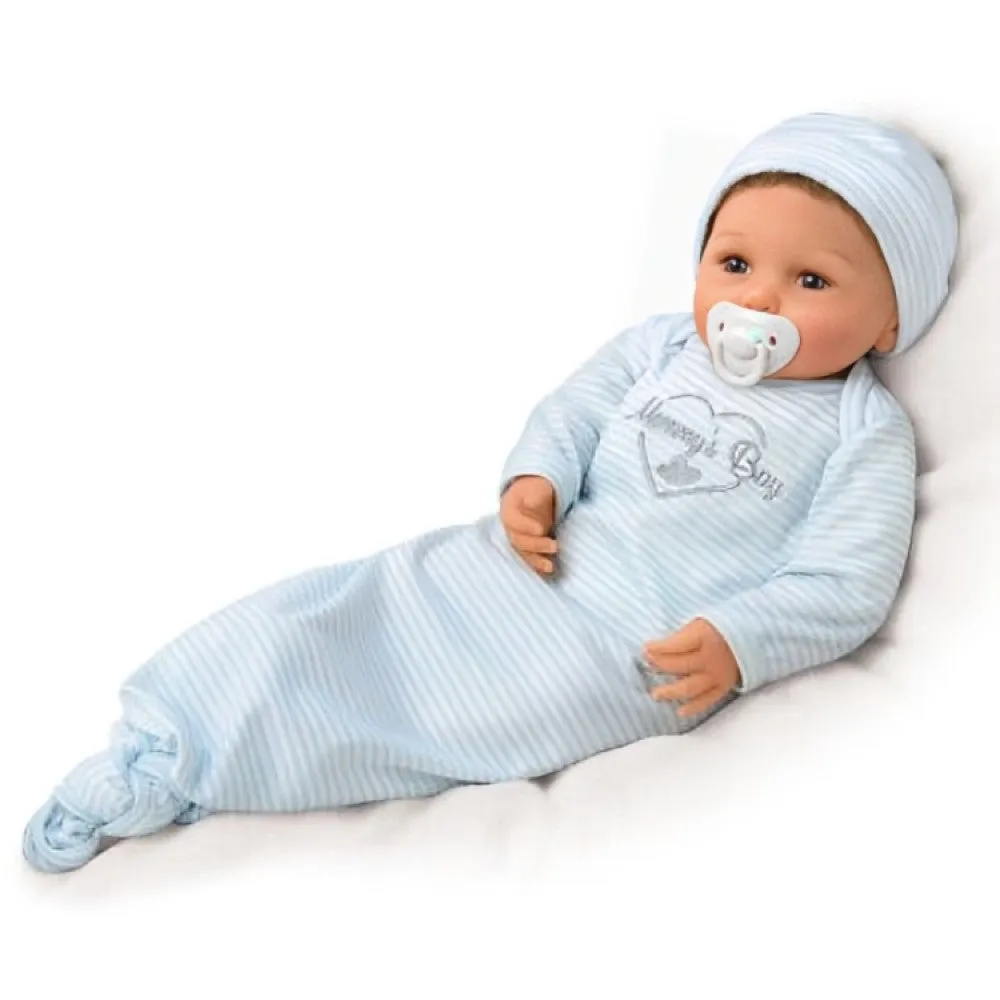 The Ashton-Drake Galleries Mommy's Boy Lifelike So Truly Real® Baby Boy Doll Weighted Poseable with Magnetic Pacifier and Soft RealTouch® Vinyl Skin by Master Doll Artist Ping Lau 17"-Inches