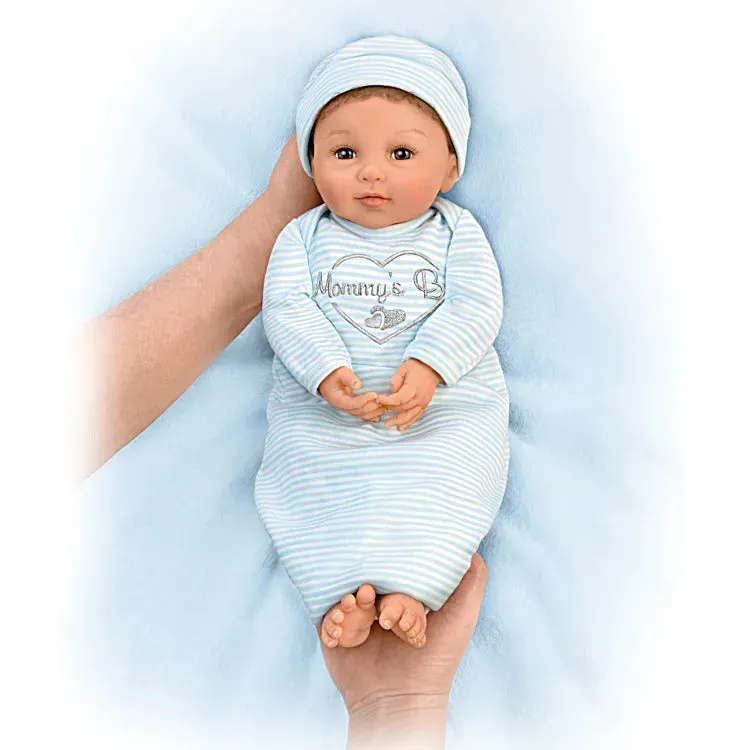 The Ashton-Drake Galleries Mommy's Boy Lifelike So Truly Real® Baby Boy Doll Weighted Poseable with Magnetic Pacifier and Soft RealTouch® Vinyl Skin by Master Doll Artist Ping Lau 17"-Inches