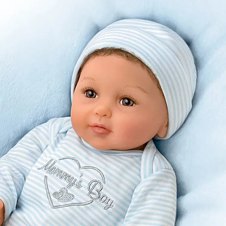 The Ashton-Drake Galleries Mommy's Boy Lifelike So Truly Real® Baby Boy Doll Weighted Poseable with Magnetic Pacifier and Soft RealTouch® Vinyl Skin by Master Doll Artist Ping Lau 17"-Inches