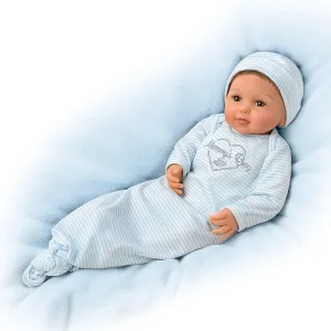 The Ashton-Drake Galleries Mommy's Boy Lifelike So Truly Real® Baby Boy Doll Weighted Poseable with Magnetic Pacifier and Soft RealTouch® Vinyl Skin by Master Doll Artist Ping Lau 17"-Inches