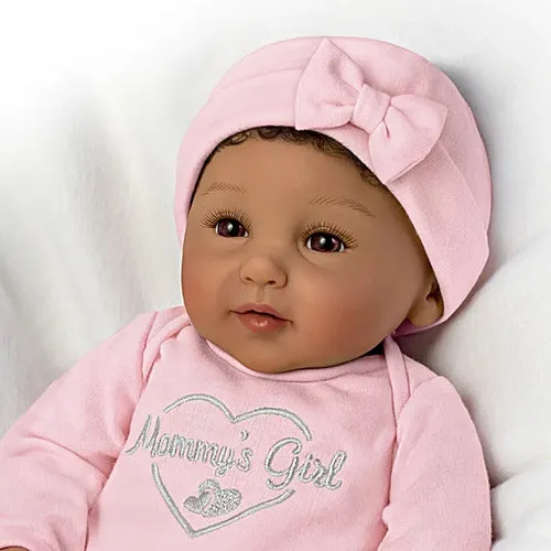 The Ashton-Drake Galleries Mommy's Girl Lifelike So Truly Real® African American Black Baby Girl Doll Weighted Fully Poseable with Magnetic Pacifier and Soft RealTouch® Vinyl Skin 17"-Inches