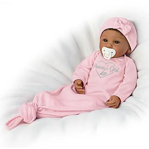 The Ashton-Drake Galleries Mommy's Girl Lifelike So Truly Real® African American Black Baby Girl Doll Weighted Fully Poseable with Magnetic Pacifier and Soft RealTouch® Vinyl Skin 17"-Inches