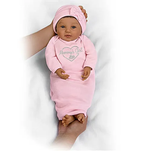 The Ashton-Drake Galleries Mommy's Girl Lifelike So Truly Real® African American Black Baby Girl Doll Weighted Fully Poseable with Magnetic Pacifier and Soft RealTouch® Vinyl Skin 17"-Inches