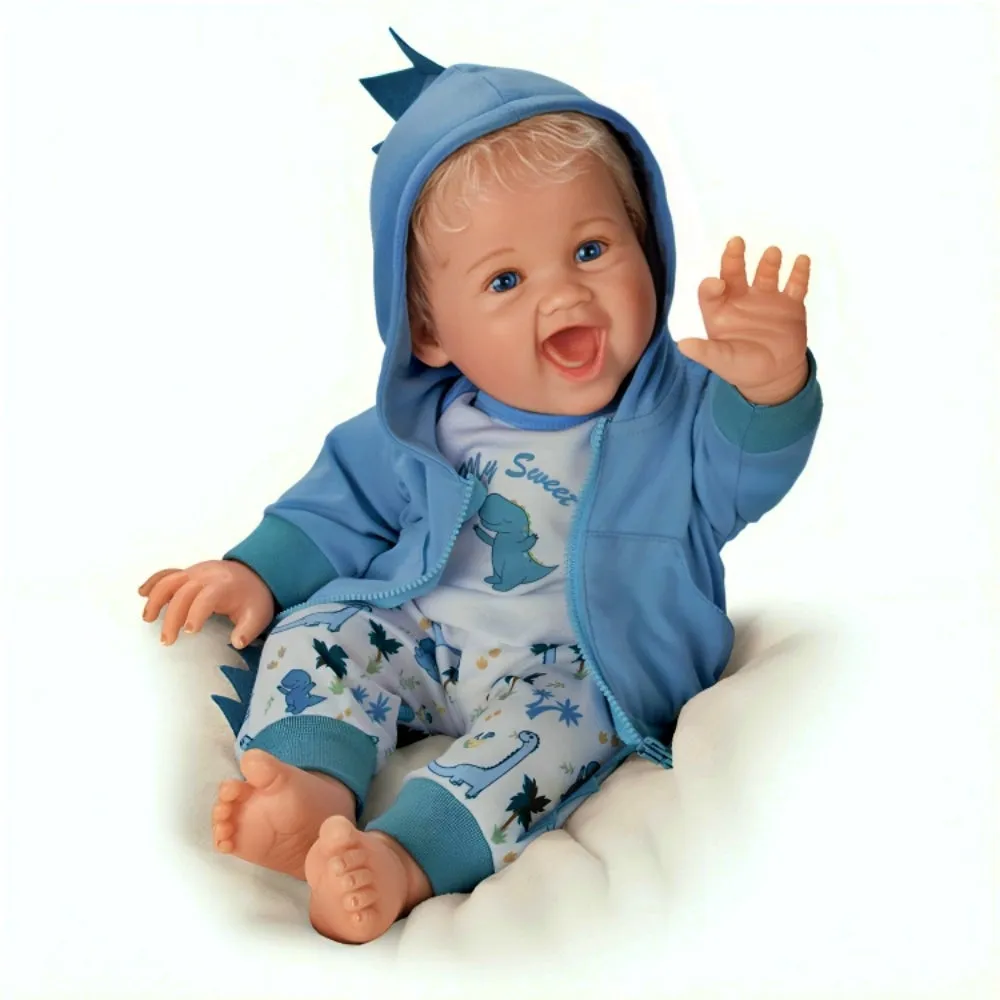 The Ashton-Drake Galleries Sweet Snugglesaurus Baby Collectible Doll Realistic Reborn with RealTouch® Vinyl Giggles and Roars Hand-Rooted Hair Weighted Body and Dinosaur Outfit by Ping Lau 17-inches